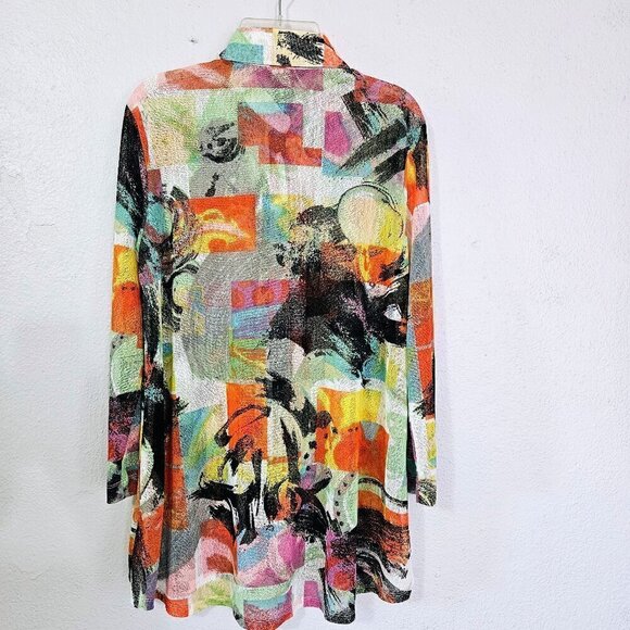 ALI MILES MULTICOLORED ABSTRACT PRINT SEMI SHEER BOHO BLOUSE WITH CAMI SIZE S - Picture 2 of 8